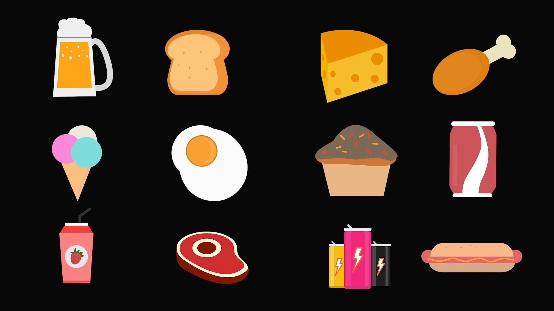 Foods & Drinks Icons Pack video templates | Artlist